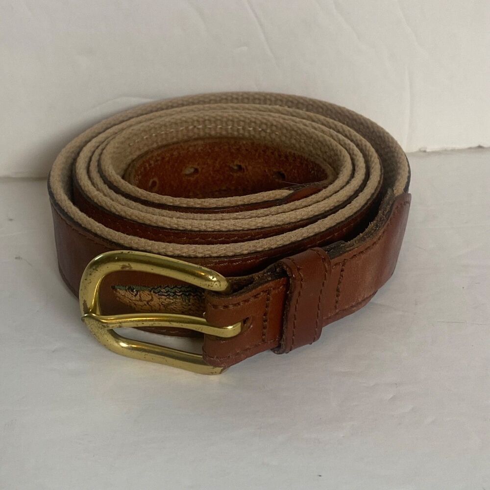 Leather Man Top Grain Leather Belt Fish Embroidered Canvas Back Brass Buckle